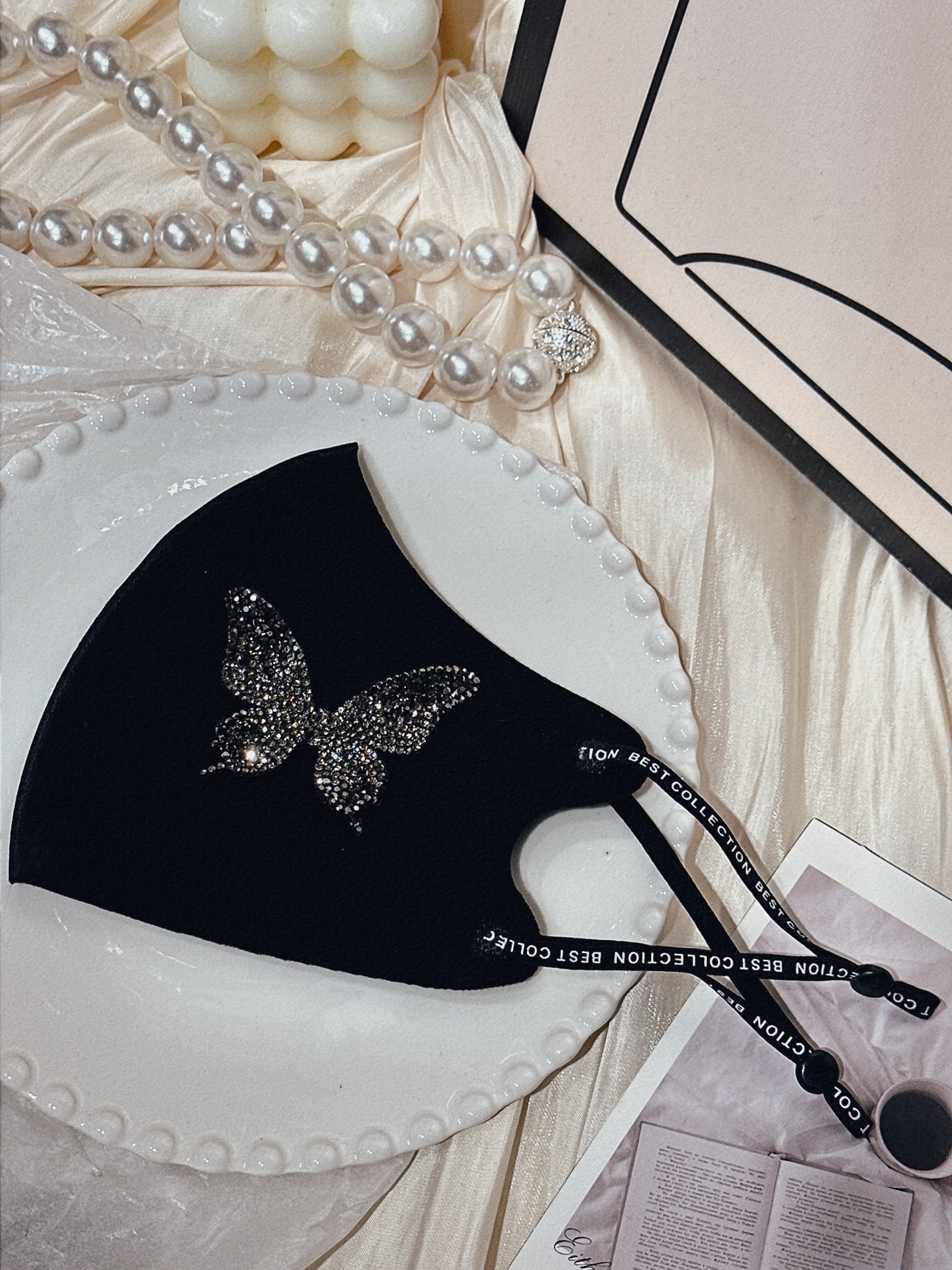 网红同款空气棉大蝴蝶镶钻口罩保暖透气可水洗可调节