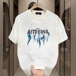 正肩短袖250g全棉港风夏季宽松美式t恤新款潮牌潮男款Mansway男道