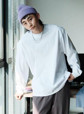 PrintsCrew索罗娜310克长袖T恤肩膀拼接宽松休闲潮流纯色基础上衣