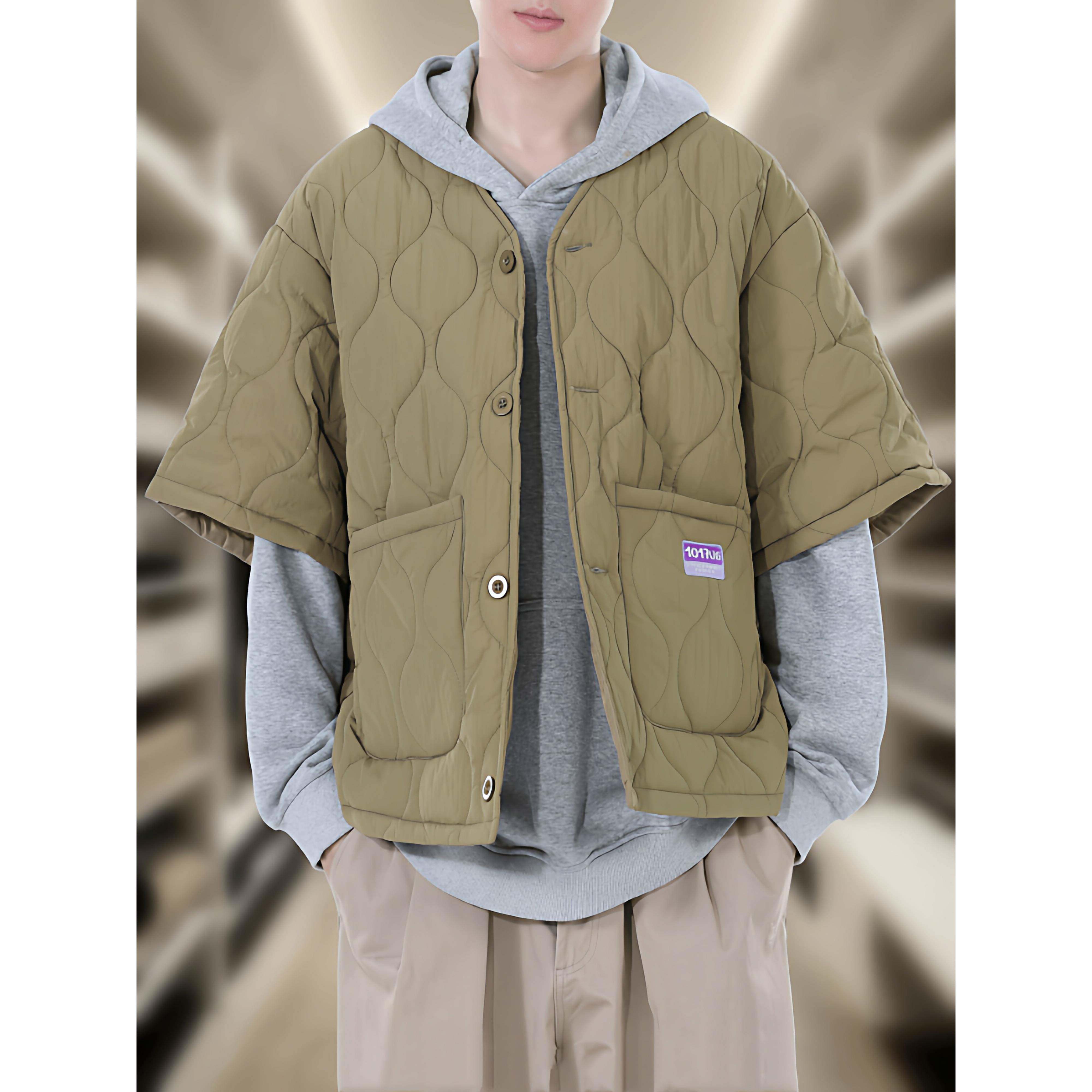 秋冬季半袖棉服短款外套男士2025新款覆古宽松潮牌保暖坎肩棉衣男