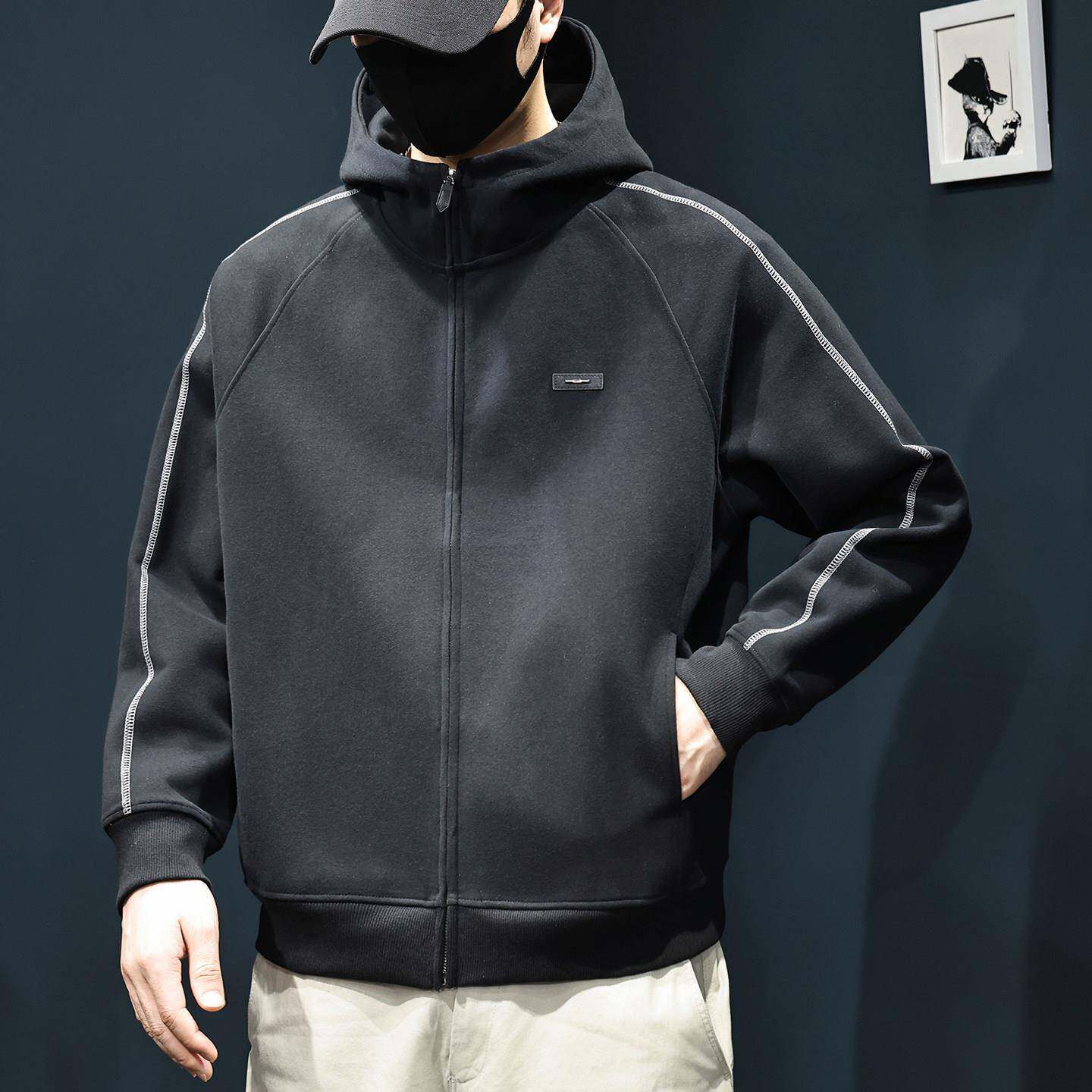 新款重磅男士外套运动开衫卫衣春秋款连帽休闲潮牌明辑线秋冬上衣