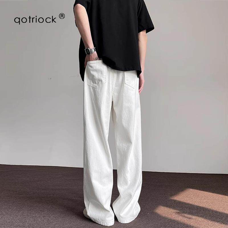 美式复古白色牛仔裤男女2024秋季潮牌基础纯色直筒裤宽松休闲裤子