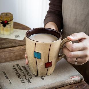 创意陶瓷杯复古个性 潮流马克杯情侣简约杯子咖啡杯家用水杯带盖勺