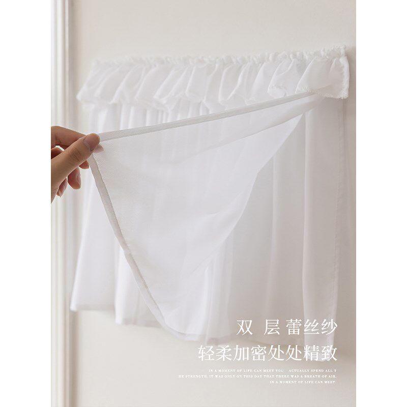 新品电箱装饰遮挡免打p孔半帘遮光挂布法式小窗帘主卧白纱飘窗轻