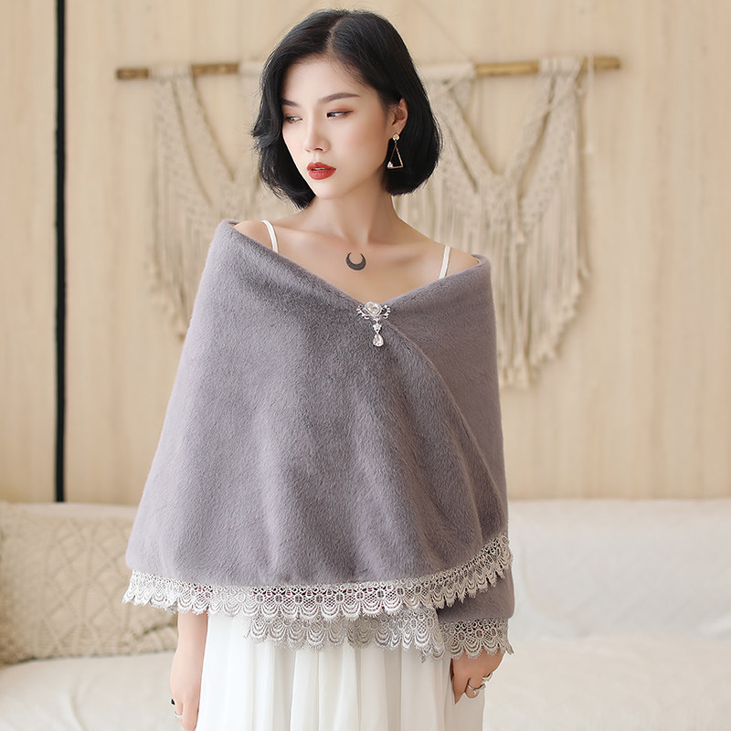 新品新娘婚纱毛披肩结婚礼服斗篷外套蕾丝宴O会保暖旗袍外搭外披