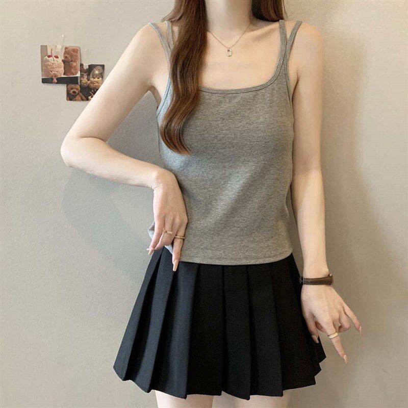 新品大码带胸垫美背吊带背心女外穿2D025夏季新款胖mm遮肚显瘦内