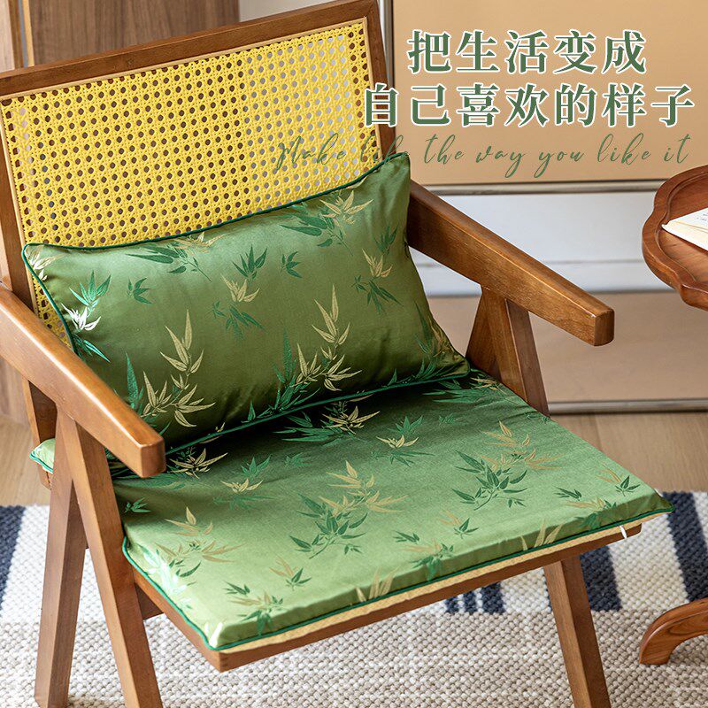 新品中式古典仿真丝刺绣竹叶木椅垫圈椅坐垫办公R室茶室茶椅凳海