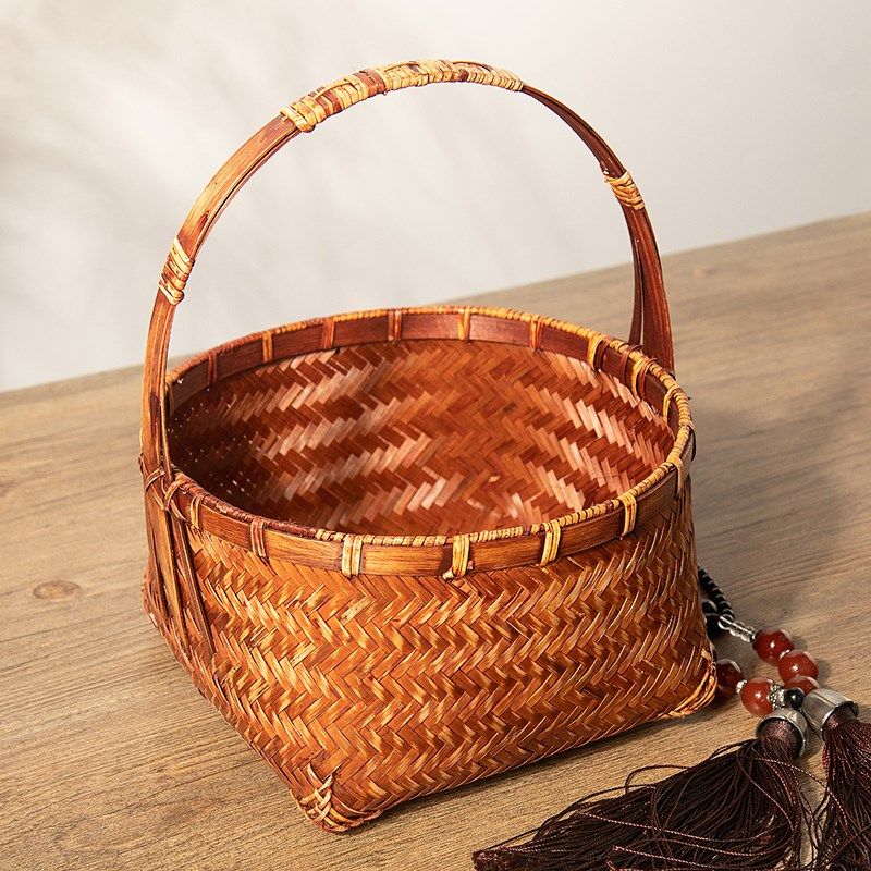 极速复古竹编手提篮子手工茶具收纳篮编织家用水果面Y包筐菜篮子,特色手工艺,竹编/竹雕,淘宝优惠券,粉丝福利购,淘宝优惠卷