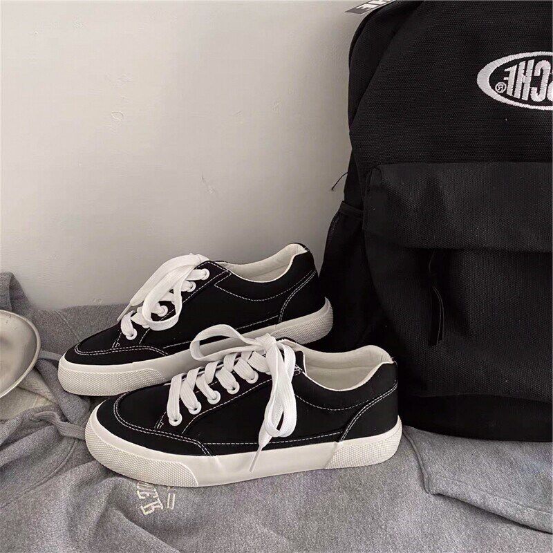 新品帆布鞋女学生春秋百搭基础ulzzFang白色板鞋港风街拍小白鞋子