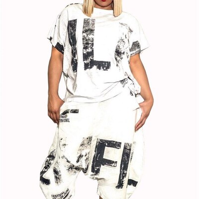 极速5XL 4XL Letters Printt Casual 2 Piece Set For Women T Sh