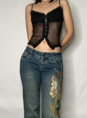 极速Retro Butterfly Print Y2K zDenim 2021 New Straight Leg J