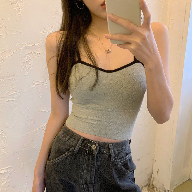 新品美背打底吊带背心女内搭带胸B垫夏季时尚洋气时髦性感抹胸上