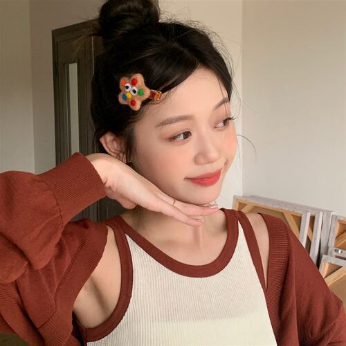极速Cookies funny!羊毛A毡曲奇饼干发夹可爱少女发夹边夹鸭嘴夹