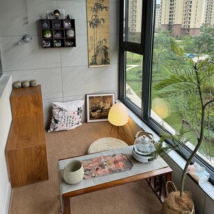 极速家用阳台g茶室氛围布置小型茶桌落地窗榻榻米矮桌简易中式小