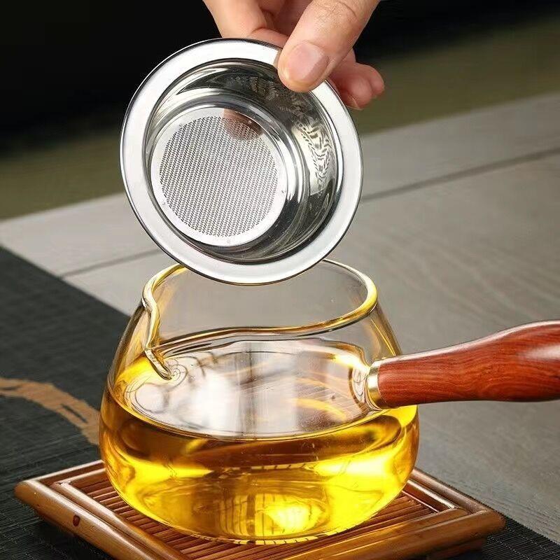 加厚耐热公d道杯玻璃滤茶器一体套装侧把公杯高硼硅木把茶海茶具