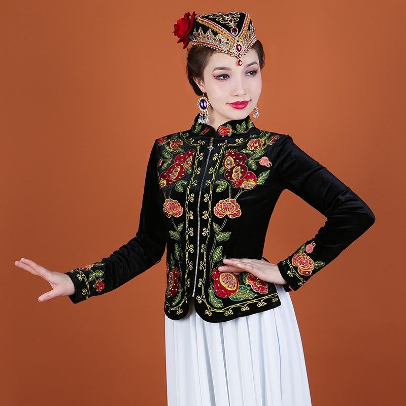 极速新款新疆舞蹈演出服s女秋冬款金丝绒绣花服饰广场舞维族舞表