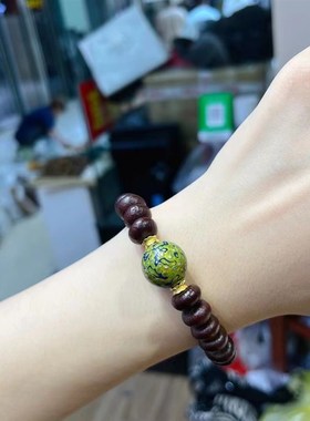 极速天然紫金钵盂菩提单圈手链搭配草绿色大漆珠T文玩佛珠手串情