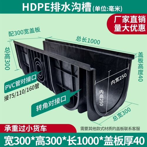 极速成品排水沟u型槽排水沟w槽PE塑料水槽免砌砖排水沟盖板地沟槽