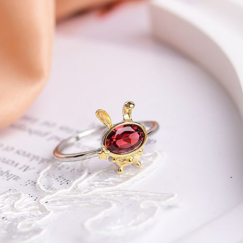 极速天然石榴石兔q子纯银戒指 活口可调 D159