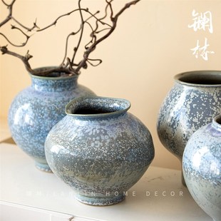 极速简约复古台面j陶瓷小花瓶侘寂插干枝鲜花亮釉高温景德镇创意