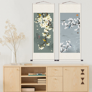 极速花鸟画九鱼图丝绸画孔雀卷轴A画绢画高清微喷宣纸仿古画玄关