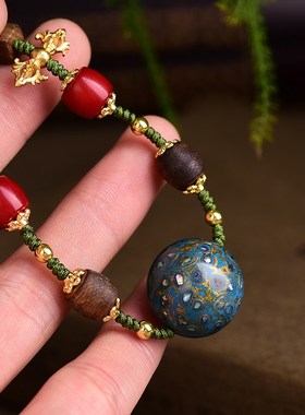 极速雾霾蓝大e漆珠项链锁骨链  珠径约20mm 搭配沉香朱砂供菩提 T