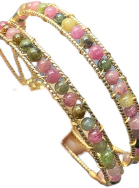 极速天然碧玺14K注金镶嵌手镯手排手链 Q带延长链 K37