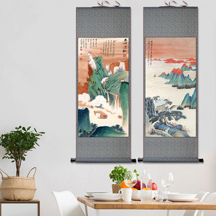 新品牧牛图黄山画山水画靠山图绢画宣纸挂画张Q大千水墨画泛舟图