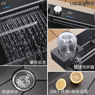 极速奈田 瀑布水槽大单水槽厨房洗菜盆一体盆按键数显304 dNTNO