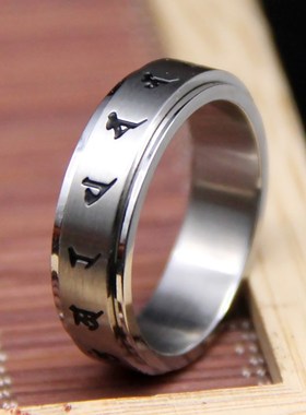 极速精致钛钢文殊菩n萨戒指可转动学生指环男女饰品戒指创意手机