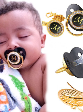 极速Name Initials Baby Pacifier and ClipK Luxury Black Bling