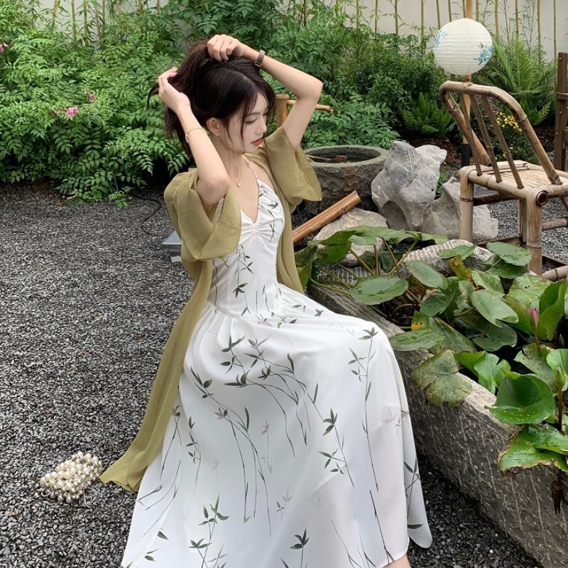极速绿色b薄纱防晒开衫女夏季新款长款披肩旗袍新中式外搭禅意国