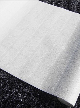 极速3D立c体白色砖纹墙纸北欧ins服装店美甲店文化砖块白砖壁纸无