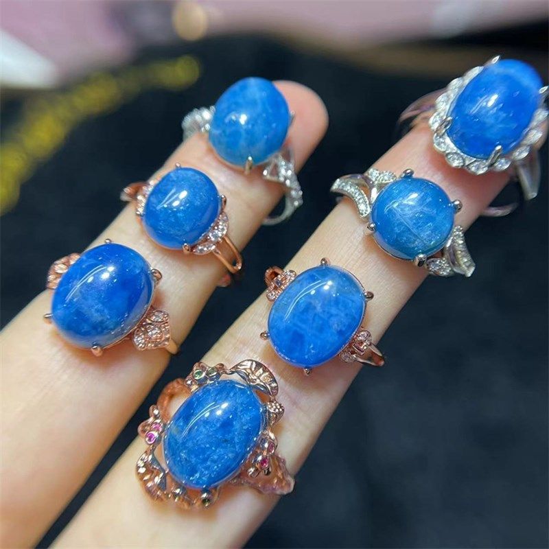 极速天然蓝磷灰戒指u 白铜镶嵌活口 Y1781