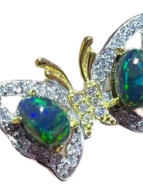 极速天然黑欧泊纯银蝴蝶戒指  活口P镶嵌 Y1365