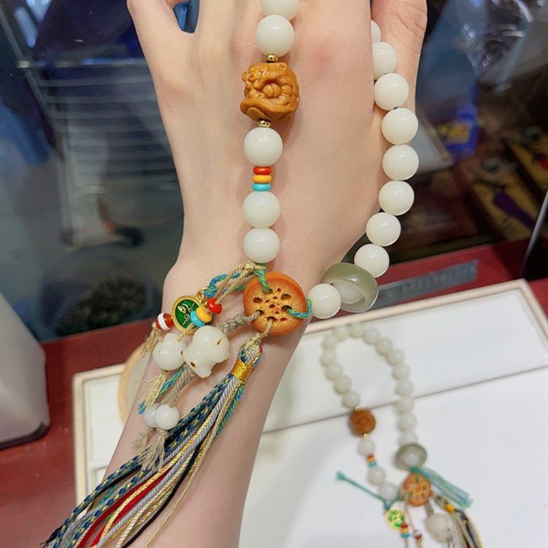 极速白玉菩提g根手持串搭配竹雕藕片 醒狮 TY743