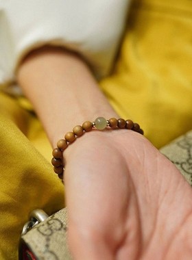 极速印度老山檀手串檀香木佛珠手链黑肉K虎皮纹沉水老型珠男女文