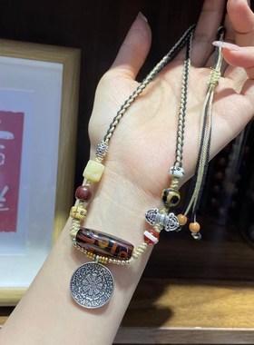 极速玛瑙天珠毛衣链 搭配菩提根B奶酪块 驼骨 檀香 CF254