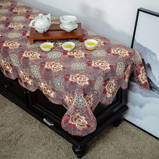 极速新中式 柜盖巾Z客厅防尘 电视柜盖布蕾丝长方形茶几桌布桌旗鞋