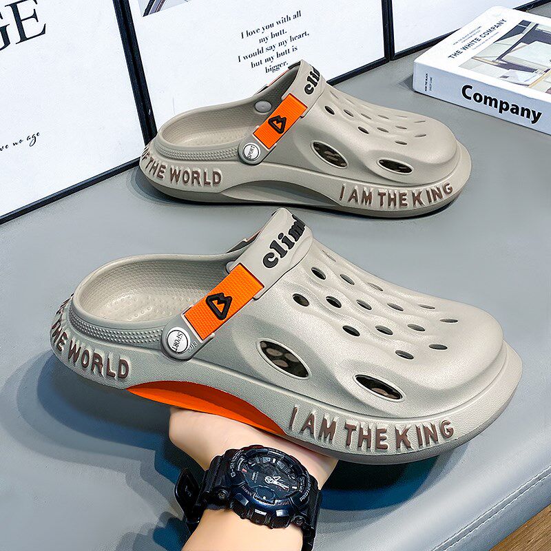 新品大码宽脚拖鞋男户外两用休闲沙滩鞋轻便防臭增高Y防滑踩屎感