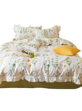 极速新款小清新纯棉被套单件荷叶边全棉被罩150*20P0*230cm小碎花