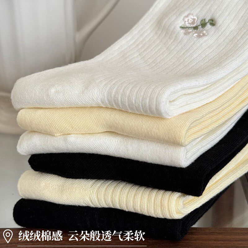 新品白色a花边袜子女ins潮中筒袜秋冬纯棉木耳边堆堆袜配玛丽珍鞋