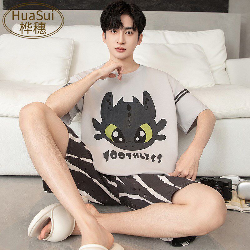 新品夏季男生睡衣纯棉短袖圆领套装2025新款卡通U青少年宽松大码