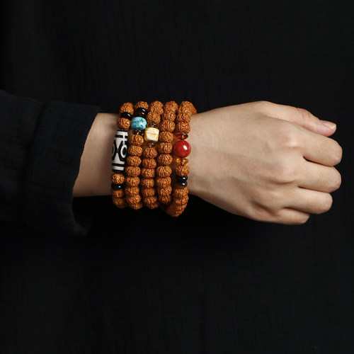 极速小金刚菩提子手串男108颗配饰天珠朱砂黑曜石生肖Z文玩佛珠项