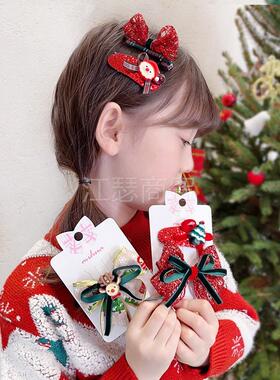 极速儿童可爱耶诞节发q夹宝宝红色蝴蝶结发卡女孩鹿角洋派夹子配