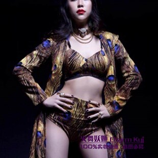 极速DJ女c歌手大气演出服舞台装新款夜店性感ds领舞表演孔雀翎印