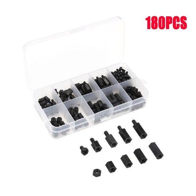 极速180Pcs M2 M2.5 M3q Black Nylon Hex Standoff Spacer Colum