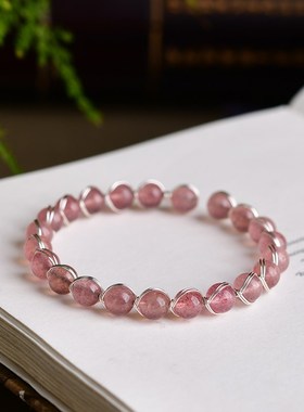 极速水晶手工编织手链开q口 海蓝宝葡萄石白紫粉茶草莓晶萤石 K33