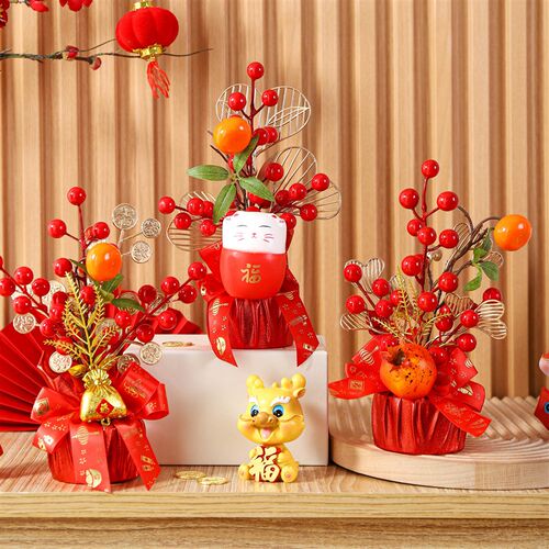 新品2024龙年新年装饰摆件福桶B发财果年宵花创意元宵春节过年场