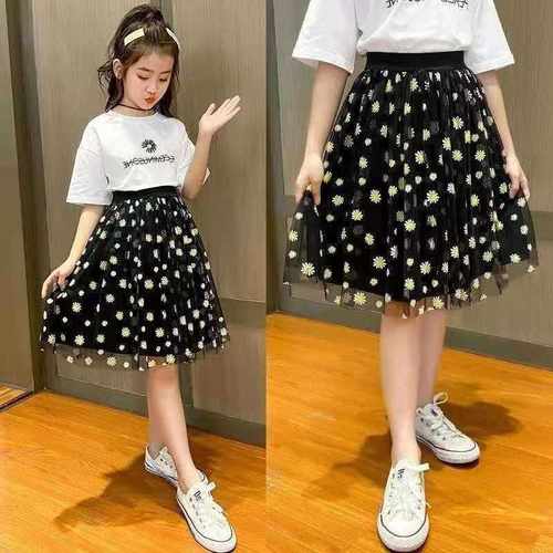 极速女童春d夏春装小雏菊半身裙2022新款儿童网纱洋气蓬蓬裙女孩